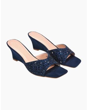 XY London Ladies Georgia Diamante Heeled Mule Sandals - Blue