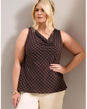 Live Unlimited London Check Cowl Neck Top - Brown