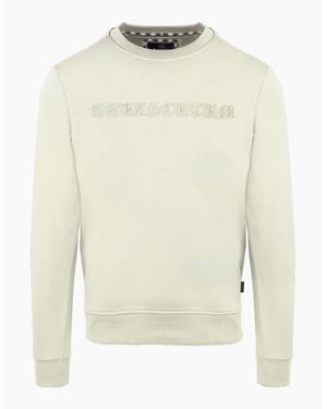 Aquascutum Embroidered Crew Neck Ribbed Collar Long Sleeve Sweatshirt - Natural