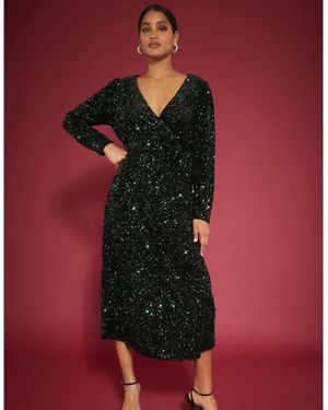 Dorothy Perkins Ladies Sequin Velvet Wrap Midi Dress - Red