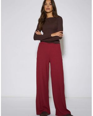 Gini London Mulberry Textured Elasticated Waist Wide Leg Trousers