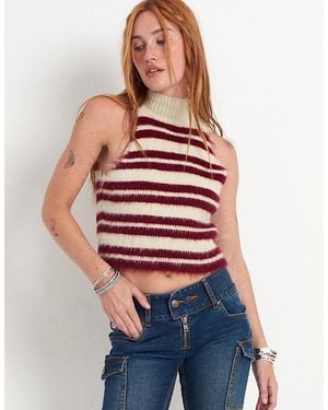 The Ragged Priest Mock Neck High Collar Sleeveless Vest Jumper - Red