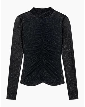 Ro&zo Flocked Sparkle Mock Neck Top - Black