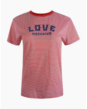 Love Moschino Logo And Stripped T-Shirt - Pink