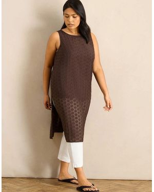 Live Unlimited London Geo Jacquard Side Split Tunic - Natural