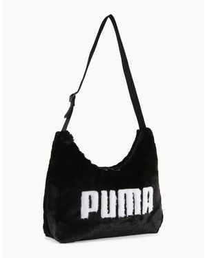 PUMA Up Faux Fur Slouchy Hobo Bag - Black
