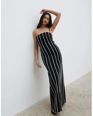 Pretty Lavish Penny Striped Bandeau Dress - Black
