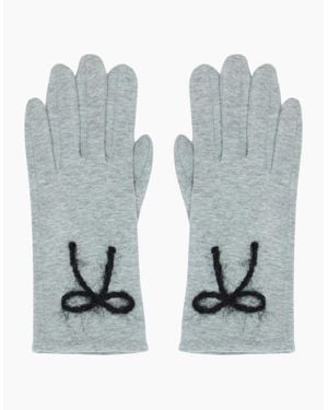 Gini London Bow Detail Knit Gloves - Blue