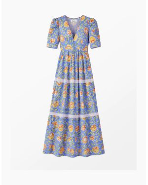 Ro&zo Floral Print Trim Insert Dress - Blue