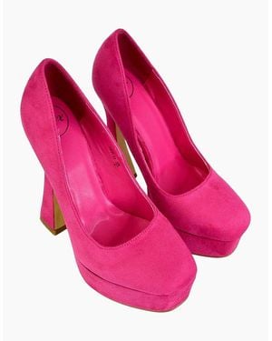 XY London Ladies Karlie Curved Flared High Stiletto Heel Court Shoes - Pink