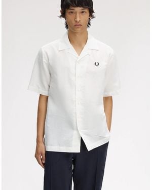 Fred Perry Linen Blend Revere Collar Shirt - White