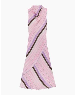 Ro&zo Phoebe Stripe Cowl Neck Satin Dress - Pink
