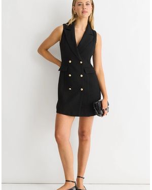 Gini London Double Breast Boucle Blazer Mini Dress - Black