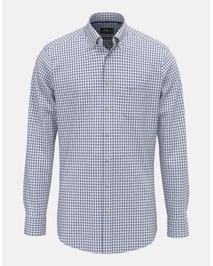 Fynch-Hatton Cotton Oxford Check Button Down Shirt Harbour - Blue