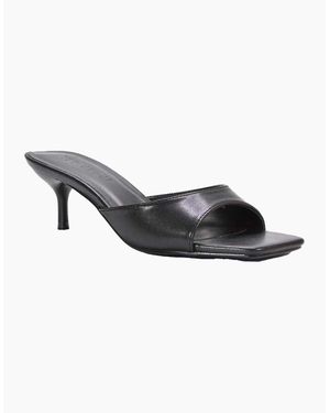 XY London Ladies Jane Square Toe Kitten Heel Mule Sandals - Black