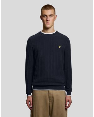 Lyle & Scott Tipped Pique Knitted Crew Neck Jumper - Blue