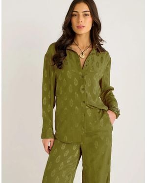 Gini London Khaki Floral Satin Jacquard Shirt - Green