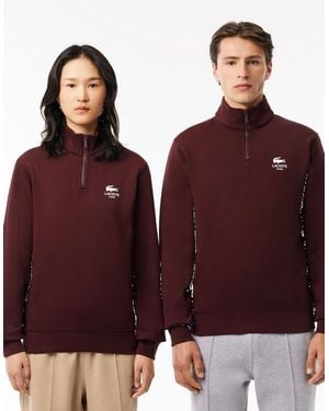 Lacoste High Neck Zip-Up Print Sweatshirt - Red