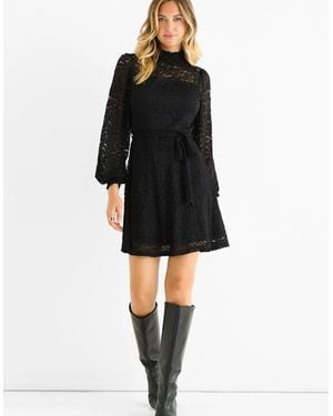 Gini London Jersey Lace High Neck Mini Skater Dress - Black