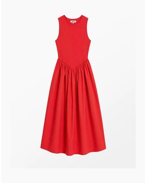 Ro&zo Jersey Bodice Midi Waisted Dress - Red