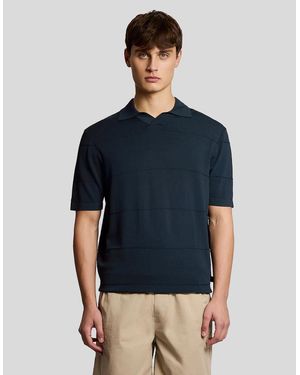 Lyle & Scott Open Collar Fine Knitted Polo Shirt - Blue