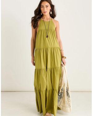 Gini London Khaki Tiered Halter Maxi Trapeze Dress - Yellow