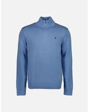 Ralph Lauren Mesh-Knit Cotton Quarter Zip Jumper - Blue