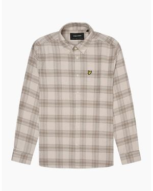 Lyle & Scott Tonal Check Flannel Shirt Light Mist/Heritage Taupe - White