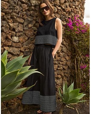 Ro&zo Cotton Contrast-Stitch Maxi Skirt - Green