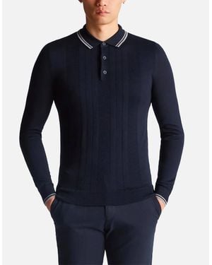 Remus Uomo Long Sleeve Knitted Polo - Blue