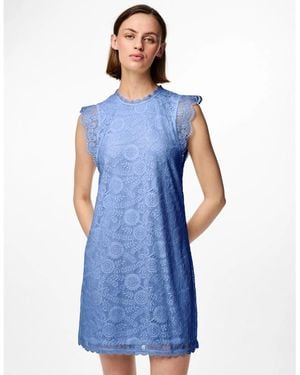 Pieces Kni High Neck Mini A-Line Dress - Blue