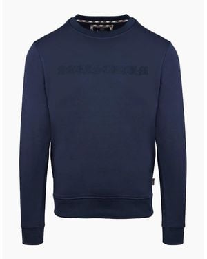 Aquascutum Embroidered Crew Neck Ribbed Collar Long Sleeve Sweatshirt - Blue