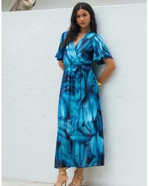 Gini London Tie Dye Print Wrap Midi Dress - Blue