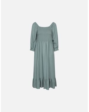 Mountain Warehouse Ladies Cadiz Shirred Long-Sleeved Midi Dress - Blue