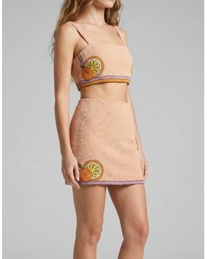 Oceanus Melodie Co-Ord Hand Embroidered Crystal Skirt Peach - Natural