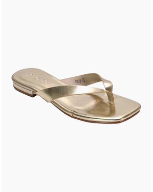 XY London Ladies Rio Metallic Thong Strap Square Flip Flops - White
