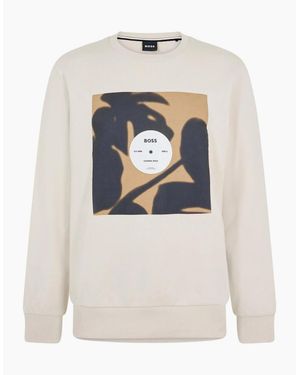 BOSS Graphic Crew Neck Ribbed Collar Long Sleeve Sweatshirt - White