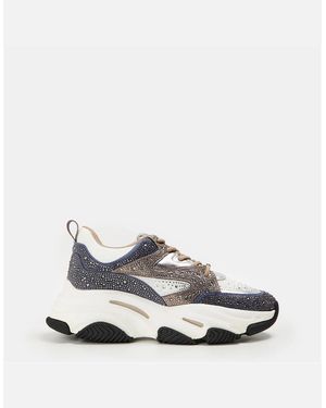 Steve Madden Chunky Heel Lace-Up Textured Trainers - White