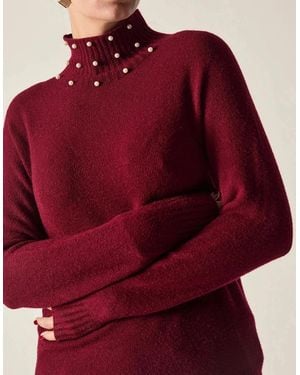 James Lakeland Burgundy Pearl-Embellished High-Neck Jumper - Red