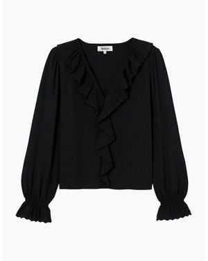 Ro&zo Ruffle-Front Blouse - Black