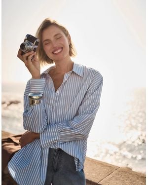 Joseph Ribkoff Tencel Stripe Print Boxy Shirt - Blue