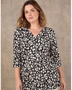 Live Unlimited London Petite Petite Ditsy Print Split Sleeve Tunic - Black