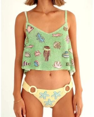 Oceanus Sea Hand Beaded Top - Green
