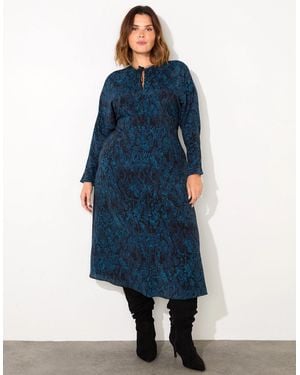Live Unlimited London Snake Print Tie Front Dress - Blue