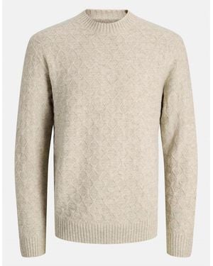 Jack & Jones Crew Neck Ribbed Collar Long Sleeve Jumper - Natural