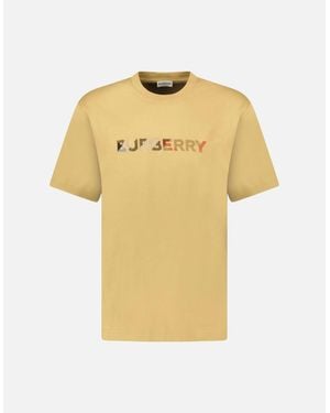 Burberry Check Logo Embroidered T-Shirt - Yellow