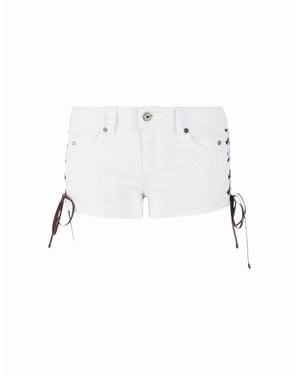 Just Cavalli Denim Shorts Regular Fit Party Ribbons Jeans - White