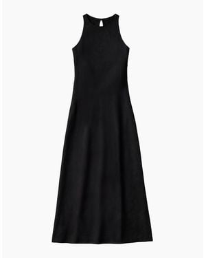Ro&zo Racer-Neck Tie Back Dress With Linen - Black