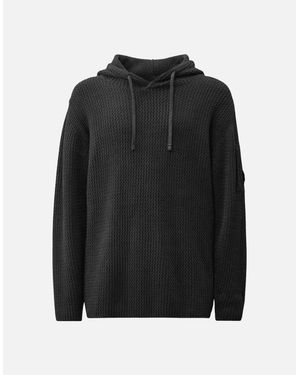 C.P. Company Chenille Cotton Textured Gunmetal Hoodie - Black