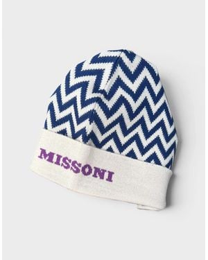 Missoni Chevron Pure Wool Beanie - Blue